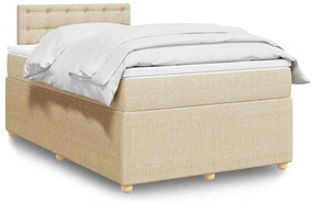 vidaXL Pat box spring cu saltea, crem, 120x200 cm, textil