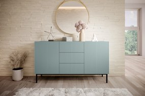 Comodă Nicole 150 cm cu trei sertare - MDF salvie / picioare negre
