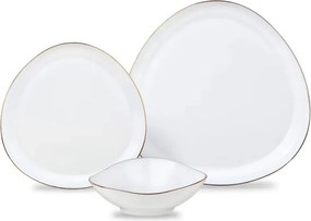 Set de masă Kinghoff KH 2036, 18 piese, pentru 6 persoane, sticlă opală, margine aurie, alb