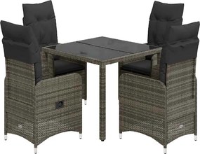 vidaXL Set bistro de grădină cu perne, 5 piese, gri, poliratan