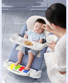 Balansoar pentru Bebeluși cu Pedale Muzicale, Tavă Detașabilă și Roți 360⁰ - Premium Baby BLC-28-albastru