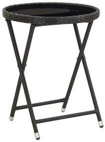vidaXL Masă de ceai negru 60 cm poliratan sticlă securizată