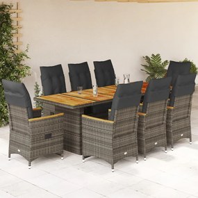 3277269 vidaXL Set bistro de grădină cu perne, 9 piese, gri, poliratan