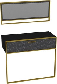Set consola cu oglinda POLKA AYNALI, negru cu efect de marmura/auriu,