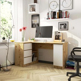 Masă PC de colț Bevin (Stejar artisan + Alb) (S). 1070969