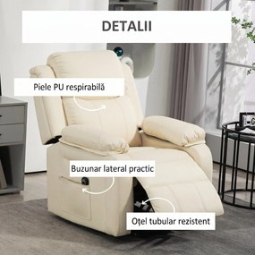 HOMCOM Fotoliu Rabatabil până la 160°, 76x90x105 cm, Alb Crem | Aosom Romania