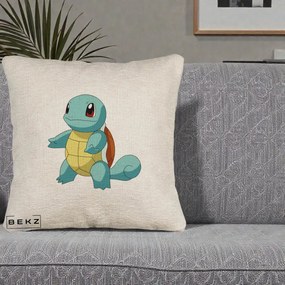 Perna Personalizata Squirtle Pokemon, 40x40 cm, Bej Canapea, Husa Detasabila, Perna Inclusa, BEKZ®
