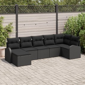 vidaXL Set de canapele pentru grădină cu pernă 7 pcs Negru Rattan poli