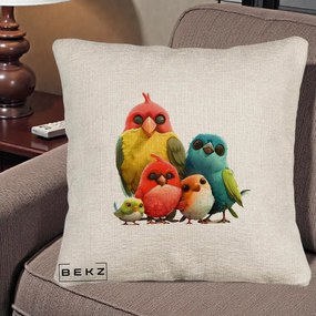 Perna Decorativa Familie de Pasarele Colorate, 40x40 cm, Bej Canapea, Husa Detasabila, Perna Inclusa, BEKZ®
