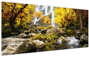 Tablou - Cascade în peisaj de toamnă, galben (120x50 cm)