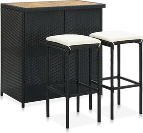vidaXL Set mobilier de bar, 3 piese, negru, poliratan