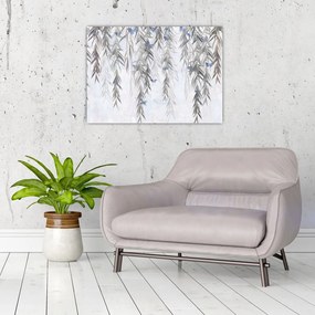 Tablou pe sticlă - Crenguțe de salcie cu fluturi (70x50 cm)