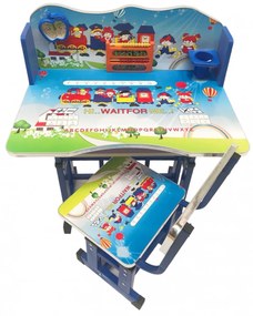 Birou cu scaunel pentru copii, 69x45x62 cm, Trenulet, Albastru - MSP-64