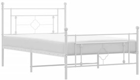374402 vidaXL Cadru de pat metalic cu tăblie de cap/picioare, alb, 107x203 cm