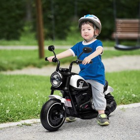 HOMCOM Motocicletă Electrică pentru Copii 18-36 Luni cu Roți Ajutătoare și Far, 76x42x57 cm, Alb și Negru | Aosom Romania