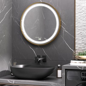 kleankin Oglindă de Baie Rotundă cu Lumină LED, Luminozitate Reglabilă și Întrerupătoare Touch, Ø60x4 cm, Auriu | Aosom Romania