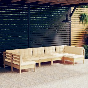 3097163 vidaXL Set mobilier grădină cu perne crem, 7 piese, lemn masiv pin