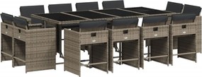 vidaXL Set mobilier de grădină cu perne, 13 piese, gri, poliratan