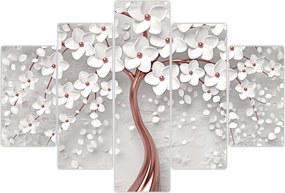 Tablou - Imaginea copacului alb cu flori albe, rosegold (150x105 cm)
