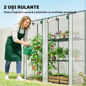 Outsunny Mini Seră cu 3 Rafturi, 2 Uși Rulabile, Seră pentru Grădină cu Cadru din Oțel și Acoperire din Plastic pentru Plante, Legume, Flori, Fructe, Anti UV, 143x45x151 cm, Transparentă | Aosom Romania