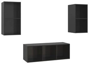 3079743 vidaXL Set de dulapuri TV, 3 piese, negru extralucios, lemn prelucrat
