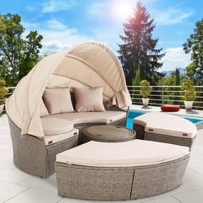 Deuba Sezlong de ratan de gradina LAZY - crem 185 cm