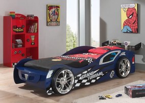 Set Cameră Auto pentru Copii: Pat GRAND TURISMO și Bibliotecă RACER, 2 Piese, Albastru/Roșu (MDF) – Vipack