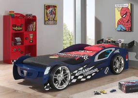 Set Cameră Auto pentru Copii: Pat GRAND TURISMO și Bibliotecă RACER, 2 Piese, Albastru/Roșu (MDF) – Vipack