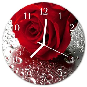 Ceas de perete din sticla rotund Rose flori roșii