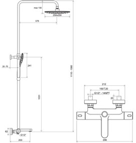 Ravak X070163 - Set de duș TERMO cu baterie termostatică, crom lucios