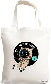 Sacosa de Panza pentru Cumparaturi, Geanta Tote, model Give me Space, 38 x 34.5 cm, Alba, BEKZ®