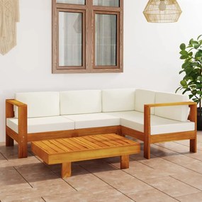 Set mobilier gradina perne alb crem, 5 piese, lemn masiv acacia