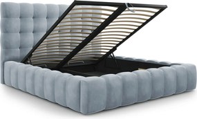 Pat tapitat cu tablie si lada depozitare, Mamaia, Micadoni Home, BL, 180x200 cm, catifea, albastru deschis