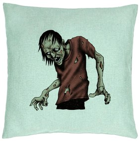 Perna Decorativa cu motiv Zombie de Halloween 1, 40x40 cm, Verde Menta, Husa Detasabila, Burduf