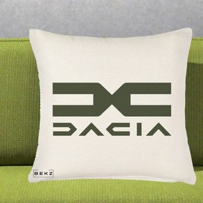 Perna Personalizata cu emblema Dacia, 40x40 cm, Crem Reliefat, Husa Detasabila, Perna Inclusa, BEKZ®