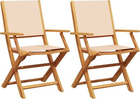 vidaXL Scaune de grădină 2 buc., bej, lemn masiv acacia și textil
