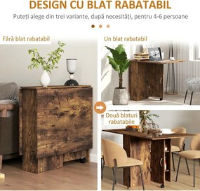 HOMCOM Masa Pliabila de Luat Masa, Masa cu Blaturi pentru Spatii Mici, cu Rafturi cu 2 Niveluri, Masa de Bucatarie Mica cu Rotile de Rulare | Aosom Romania