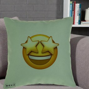 Perna Decorativa Emoji Ochi Stele, 40x40 cm, Verde, Husa Detasabila, Perna Inclusa, BEKZ®