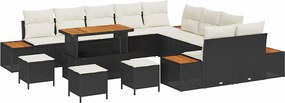 vidaXL Set de canapele pentru grădină 14 pcs Negru poliratan