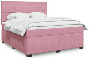vidaXL Pat box spring cu saltea, roz, 180x200 cm, catifea