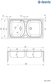 Chiuvetă din inox, 2-cuve, Techno, ZMU_0200