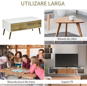 Masuta de Salon in Stil Nordic, Masuta Joasa din Lemn cu 4 Sertare, Dulapior pentru Sufragerie, Alb si Lemn 100x53,5x45cm HOMCOM | Aosom RO
