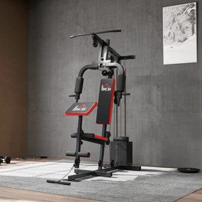 HOMCOM Power Tower Stație Fitness Greutăți 65kg, 135x103x210cm, Negru Roșu | Aosom Romania