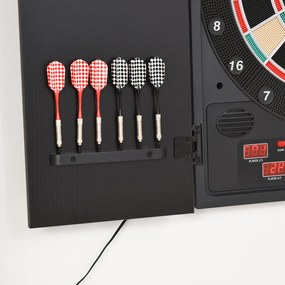 HOMCOM Tabla de Darts Electronică Profesională cu 6 Display-uri, 12 Săgeți, 27 Moduri de Joc, 51x6.5x57cm, Negru | Aosom Romania