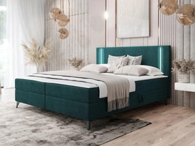 Pat matrimonial 180 cm Hebara 2 (Verde închis) (cu somieră și saltea) (cu sp. depozitare) (cu iluminat LED). 1104356