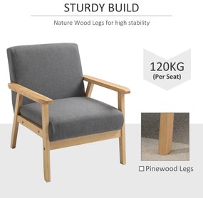 HOMCOM Fotoliu cu design scandinav, fotoliu de accent din lemn masiv cu aspect de in, 64 cm x 70 cm x 72 cm, gri | Aosom Romania