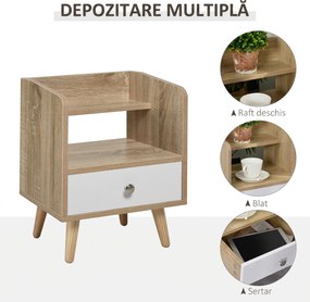 HOMCOM Noptieră cu Sertar și Raft, Mobilier Compact pentru Dormitor sau Sufragerie, Economie Spațiu, Lemn, Alb | Aosom Romania