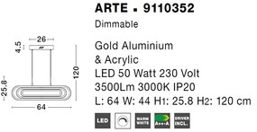 Lustra LED dimabila, design modern ARTE, auriu