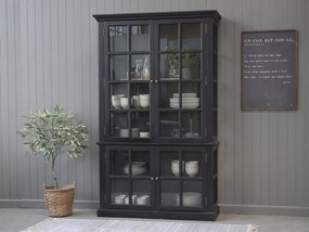 Vitrina din lemn masiv, negru, cu 4 usi, aspect rustic, Marseille