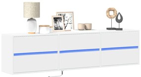 vidaXL Comodă TV de perete cu lumini LED, alb, 180x31x45 cm